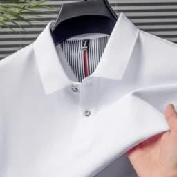 100% Pure Cotton Short-Sleeved Men's Polo Shirt Summer Boutique Fashion High-Quality Top Solid Color Collar Back Striped T-Shirt
