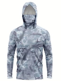American Men's Summer New Fish Graffiti Print Soft and Breathable Long Sleeved T-Shirt Fishing Suit Outdoor Leisure Vacation Top