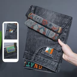 Summer New Men's Embroidered Denim Shorts Fashion Straight Slim Personality Streetwear Jeans Male Bermuda Male Short Pants