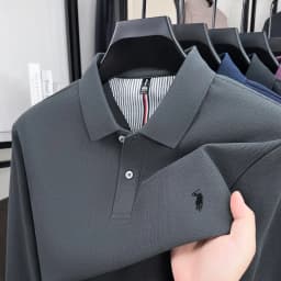 100% pure cotton autumn and winter men's fashion sports brand embroidered pony long sleeved POLO shirt business casual T-shirt