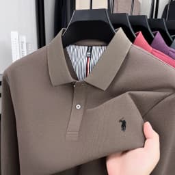 100% pure cotton autumn and winter men's fashion sports brand embroidered pony long sleeved POLO shirt business casual T-shirt