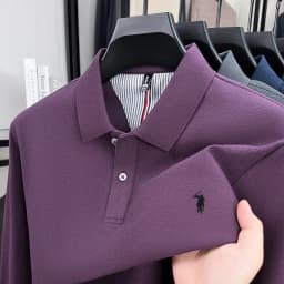 100% pure cotton autumn and winter men's fashion sports brand embroidered pony long sleeved POLO shirt business casual T-shirt