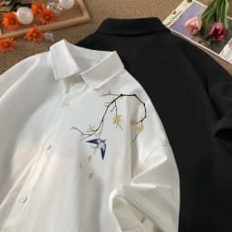 Men's Oversized Shirts Swallow Print Mens Blouse White Fashion 5XL Oversize Shirt Casual Wear Summer for Men New Clothing