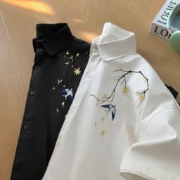 Men's Oversized Shirts Swallow Print Mens Blouse White Fashion 5XL Oversize Shirt Casual Wear Summer for Men New Clothing