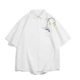 Men's Oversized Shirts Swallow Print Mens Blouse White Fashion 5XL Oversize Shirt Casual Wear Summer for Men New Clothing