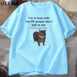 I'm in Love with My GF Funny Cat T-shirts Boyfriends Cotton Loose O-Neck Oversized Tee Men's Short Sleeve T-shirt Couple Tees