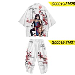 Large Size 5XL 6XL Japanese Kimono Cardigan Pants Set Print Fox Men Women Shirt Tradition Yukata Haori Obi Cosplay Costume