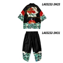 Large Size 5XL 6XL Japanese Kimono Cardigan Pants Set Print Fox Men Women Shirt Tradition Yukata Haori Obi Cosplay Costume