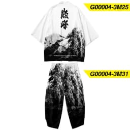 Large Size 5XL 6XL Japanese Kimono Cardigan Pants Set Print Fox Men Women Shirt Tradition Yukata Haori Obi Cosplay Costume