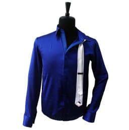 Dance King Michael Jackson Smooth Criminal Bule Shine Shirt & Tie Thread Gluing Performance Halloween Show Clothing No Button