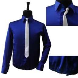 Dance King Michael Jackson Smooth Criminal Bule Shine Shirt & Tie Thread Gluing Performance Halloween Show Clothing No Button