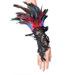 1Pc Sexy Lace Faux Feather Long Glove Gothic Mesh Sleeve Halloween Party Embroidery Mitten Female Stage Accessory