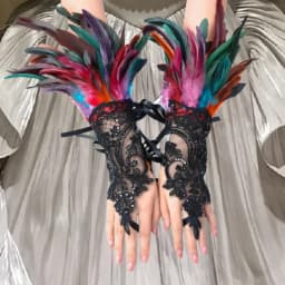 1Pc Sexy Lace Faux Feather Long Glove Gothic Mesh Sleeve Halloween Party Embroidery Mitten Female Stage Accessory