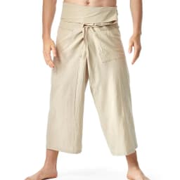 Flax Thai Fisherman Pants Loose Men Harem Trousers Solid Color Drawstring Wide Legs Martial Arts Trousers Casual Pirate Pants
