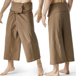 Flax Thai Fisherman Pants Loose Men Harem Trousers Solid Color Drawstring Wide Legs Martial Arts Trousers Casual Pirate Pants
