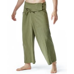Flax Thai Fisherman Pants Loose Men Harem Trousers Solid Color Drawstring Wide Legs Martial Arts Trousers Casual Pirate Pants
