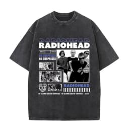 Washed Vintage Radiohead Music Album Cover Graphic T-shirt Men Women Retro Rock Gothic T Shirt Men's 90s Oversized Short Sleeve