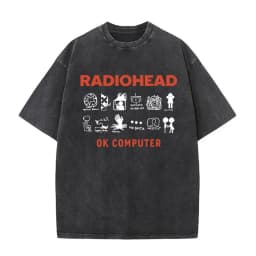 Washed Vintage Radiohead Music Album Cover Graphic T-shirt Men Women Retro Rock Gothic T Shirt Men's 90s Oversized Short Sleeve
