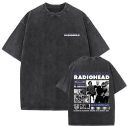 Washed Vintage Radiohead Music Album Cover Graphic T-shirt Men Women Retro Rock Gothic T Shirt Men's 90s Oversized Short Sleeve