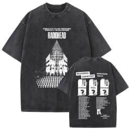 Washed Vintage Radiohead Music Album Cover Graphic T-shirt Men Women Retro Rock Gothic T Shirt Men's 90s Oversized Short Sleeve