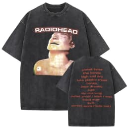 Washed Vintage Radiohead Music Album Cover Graphic T-shirt Men Women Retro Rock Gothic T Shirt Men's 90s Oversized Short Sleeve