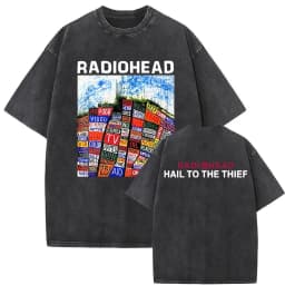 Washed Vintage Radiohead Music Album Cover Graphic T-shirt Men Women Retro Rock Gothic T Shirt Men's 90s Oversized Short Sleeve