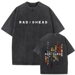 Washed Vintage Radiohead Music Album Cover Graphic T-shirt Men Women Retro Rock Gothic T Shirt Men's 90s Oversized Short Sleeve