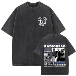 Washed Vintage Radiohead Music Album Cover Graphic T-shirt Men Women Retro Rock Gothic T Shirt Men's 90s Oversized Short Sleeve