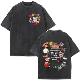 Rapper Bad Bunny Vintage Washed T-shirt Debi Tirar Mas Fotos DTMF World Tour T Shirt Men's Hip Hop Fashion High Quality T-shirts
