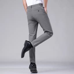 Summer Ultra-thin Elastic Men's Casual Trousers Quick-drying Ice Silk Slim Straight Business Solid Color Pants Black Gray 28-38