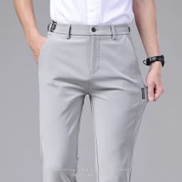 Summer Ultra-thin Elastic Men's Casual Trousers Quick-drying Ice Silk Slim Straight Business Solid Color Pants Black Gray 28-38