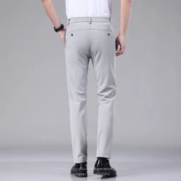 Summer Ultra-thin Elastic Men's Casual Trousers Quick-drying Ice Silk Slim Straight Business Solid Color Pants Black Gray 28-38