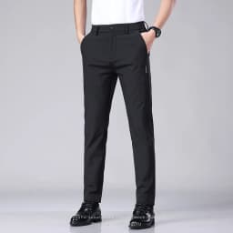 Summer Ultra-thin Elastic Men's Casual Trousers Quick-drying Ice Silk Slim Straight Business Solid Color Pants Black Gray 28-38