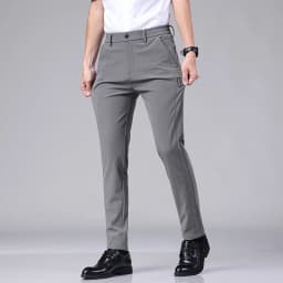 Summer Ultra-thin Elastic Men's Casual Trousers Quick-drying Ice Silk Slim Straight Business Solid Color Pants Black Gray 28-38