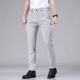 Summer Ultra-thin Elastic Men's Casual Trousers Quick-drying Ice Silk Slim Straight Business Solid Color Pants Black Gray 28-38