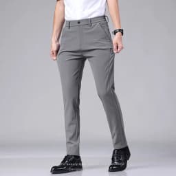 Summer Ultra-thin Elastic Men's Casual Trousers Quick-drying Ice Silk Slim Straight Business Solid Color Pants Black Gray 28-38