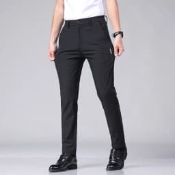 Summer Ultra-thin Elastic Men's Casual Trousers Quick-drying Ice Silk Slim Straight Business Solid Color Pants Black Gray 28-38
