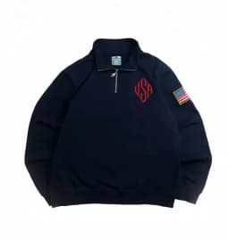 Y2K Navy Blue Quarter Zip Sweatshirt USA Embroidered American Flag Patch Jacket Men Women Vintage Streetwear Fashion Trend Top