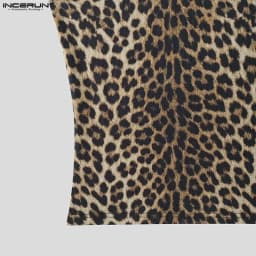 INCERUN Men Tank Tops Leopard Printing O-neck Sleeveless Summer Male Vests Streetwear Knitted 2026 Fashion Casual Men Clothing