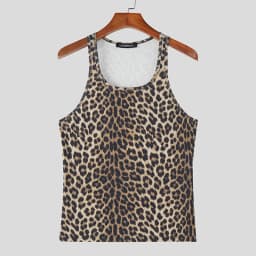 INCERUN Men Tank Tops Leopard Printing O-neck Sleeveless Summer Male Vests Streetwear Knitted 2026 Fashion Casual Men Clothing