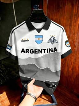 Men's Summer T Shirt Argentina Wave Gradient Print Polo Collar Short Sleeve Soccer Jersey Sport Top Football Supporters Wear