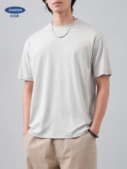 DUKEEN Premium 80S Liquid Ammonia Mercerized Cotton T-Shirt Men Summer Cooling Short Sleeve Tee Luxury Solid Color White Tshirt