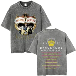 Washed Vintage Michael Jackson Album Logo Graphic T Shirts Men Women Retro Gothic Rock Streetwear Men's Punk Oversized T-shirt