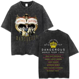 Washed Vintage Michael Jackson Album Logo Graphic T Shirts Men Women Retro Gothic Rock Streetwear Men's Punk Oversized T-shirt