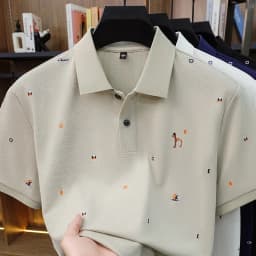 Classic Trend Man New Short-Sleeved Polo Shirt Lapel Button Multi-pattern Letter Animal Embroidery Ventilate Snug Men's Clothing