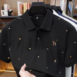 Classic Trend Man New Short-Sleeved Polo Shirt Lapel Button Multi-pattern Letter Animal Embroidery Ventilate Snug Men's Clothing