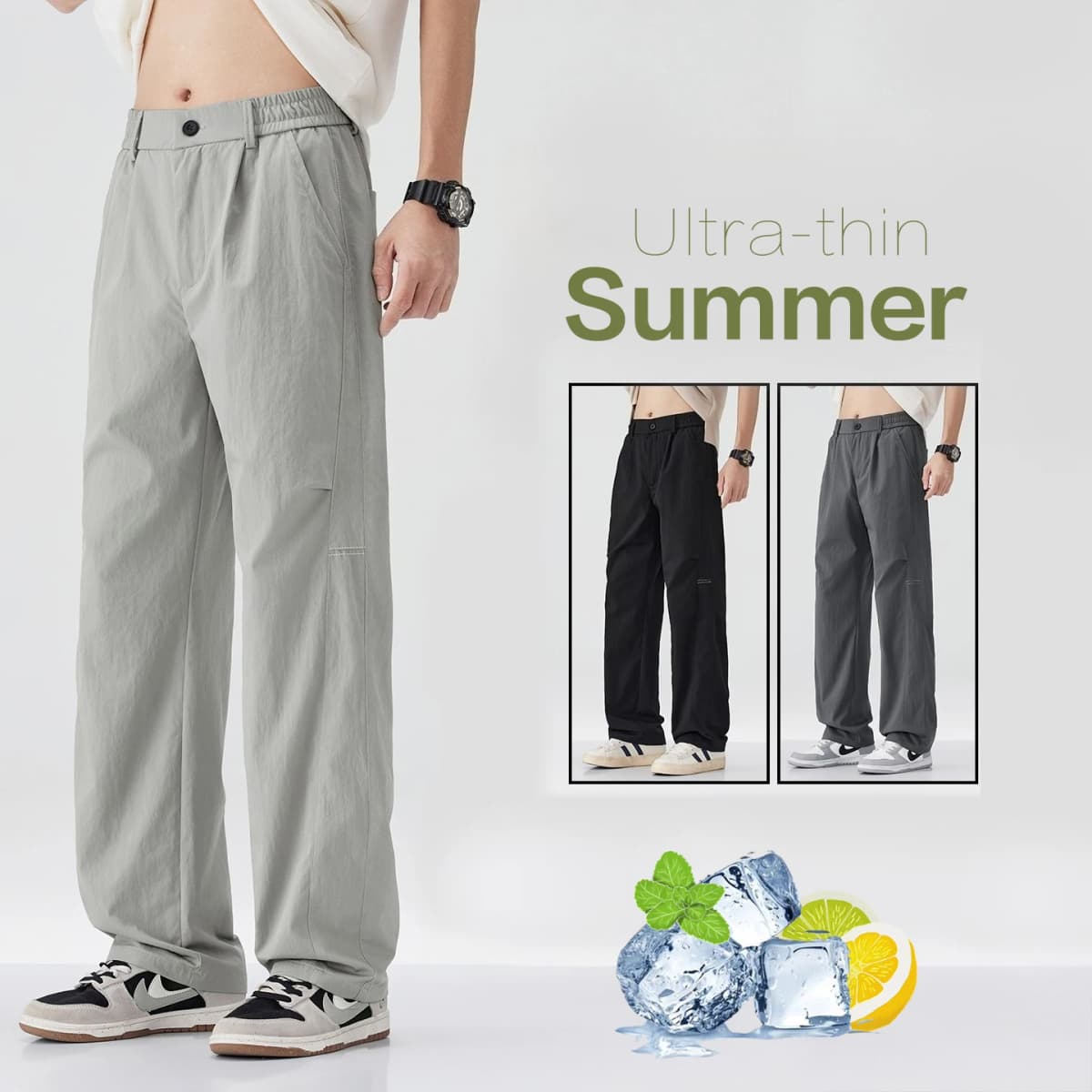 Brand Clothing Men's Spring Summer Thin Loose Straight Casual Pants Wrinkle Breathable Stretch Cargo Trousers Male Y2k 28-38