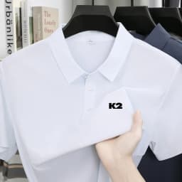Letter printed polo shirt short sleeved ice silk comfortable men's top 2026 summer breathable casual fashion brand lapel T-shirt