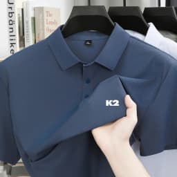 Letter printed polo shirt short sleeved ice silk comfortable men's top 2026 summer breathable casual fashion brand lapel T-shirt