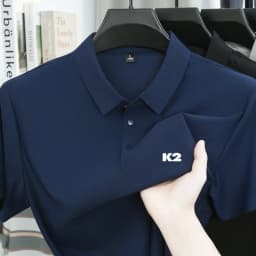 Letter printed polo shirt short sleeved ice silk comfortable men's top 2026 summer breathable casual fashion brand lapel T-shirt